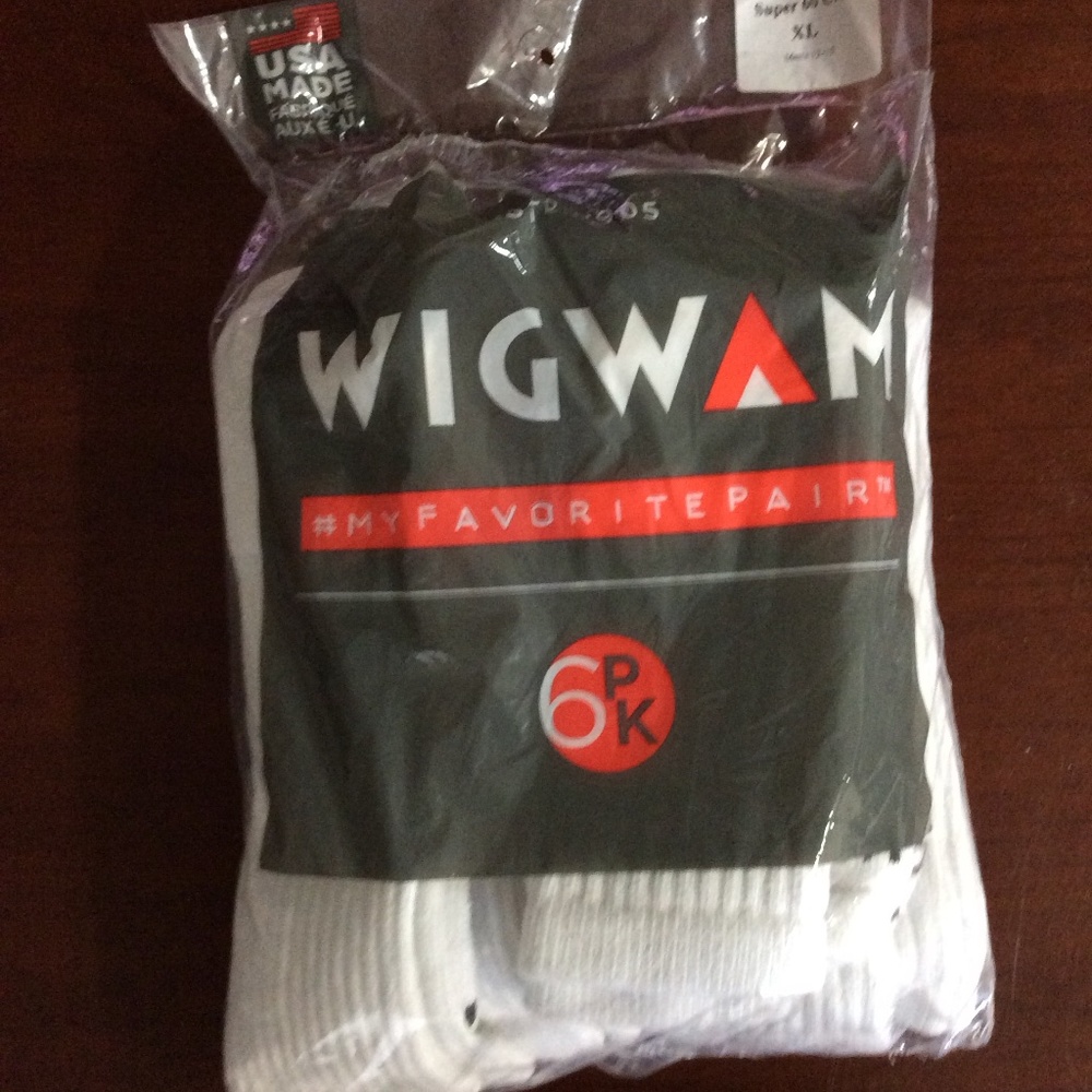 New Wigwam Super 60 Six Pack White Crew Socks in XL